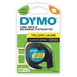 Dymo 91202 LetraTAG Plastic Tape 12mm x 4m Yellow S0721620