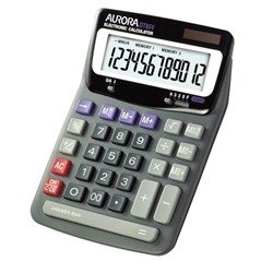 Aurora Grey/Black 12-Digit Desk Calculator (Dual power solar powered with battery back up) DT85V