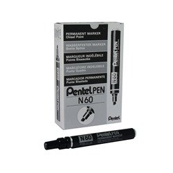 Pentel N60 Permanent Marker Chisel Tip Black (Pack of 12) N60-A
