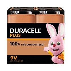 Duracell Plus 9V Battery Alkaline 100% Life (Pack of 4) 5009826