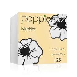 Poppies 2-Ply Tissue Napkins Luncheon 4 Fold White 33cm (Pack of 125) 3324WH