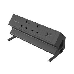 Fellowes Power Desk 2 Type G UK/IE 2 Sockets 1 USB-A + 1 USB-C Port Black 100136987