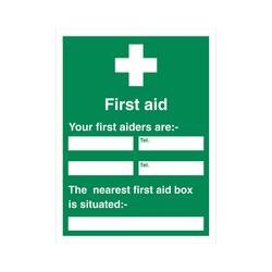 5 Star First Aid Your First Aiders Are Sign Self Adhesive Vinyl 600x450mm KS008SAV4560