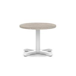 Italia 600mm Round Coffee Table Grey Oak Top 495mm High White Leg Cross Base