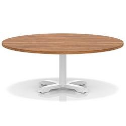 Italia 1200mm Round Coffee Table Walnut Top 495mm High White Leg Cross Base