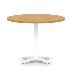 Italia 1000mm Poseur Round Table Oak Top 750mm High White Leg Cross Base