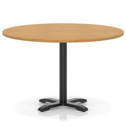 Italia 1200mm Poseur Round Table Oak Top 750mm High Black Leg Cross Base