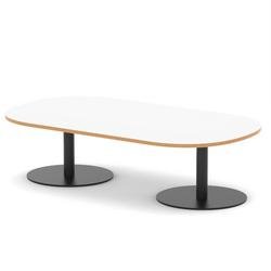 Italia 1800mm Boardroom Coffee Table White Top Natural Wood Edge 475mm High Black Leg