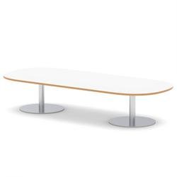 Italia 2400mm Boardroom Coffee Table White Top Natural Wood Edge 475mm High Silver Leg