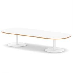 Italia 2400mm Boardroom Coffee Table White Top Natural Wood Edge 475mm High White Leg