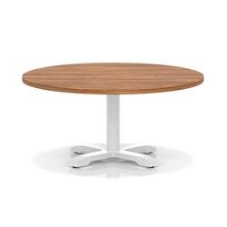 Italia 1000mm Round Coffee Table Walnut Top 495mm High White Leg Cross Base