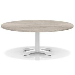 Italia 1200mm Round Coffee Table Grey Oak Top 495mm High White Leg Cross Base