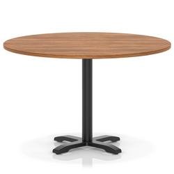 Italia 1200mm Poseur Round Table Walnut Top 750mm High Black Leg Cross Base