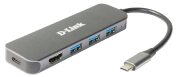 D-Link 4 Port USB 1.1, USB 2.0, USB 3.0 USB C Hub, USB Bus Powered, 13.5 mm 35 mm 118mm