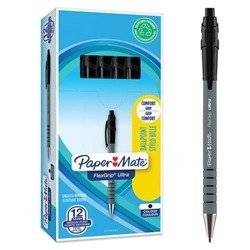 PaperMate Flexgrip Ultra Retractable Ballpoint Pen Medium Black (Pack of 12) S0190393