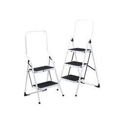 Folding Step Stool 2 Tread High Back White Aluminium 402790