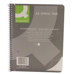 Q-Connect Ruled Margin Spiral Soft Cover Notebook 160 Pages A5 (Pack of 5) KF10039