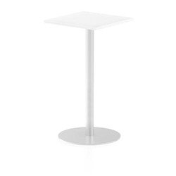 Italia 600mm Poseur Square Table White Top 1145mm High Silver Leg