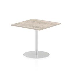 Italia 800mm Poseur Square Table Grey Oak Top 720mm High Silver Leg