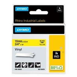 Dymo 18433 Rhino Vinyl Tape 19mm x 5.5m Black on Yellow S0718470